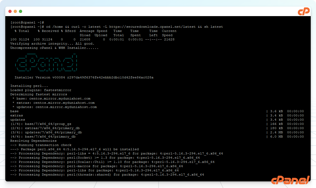 cPanel installasjonsguide - illustrasjon