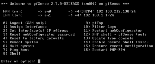 pfSense innstillingsside skjermbilde