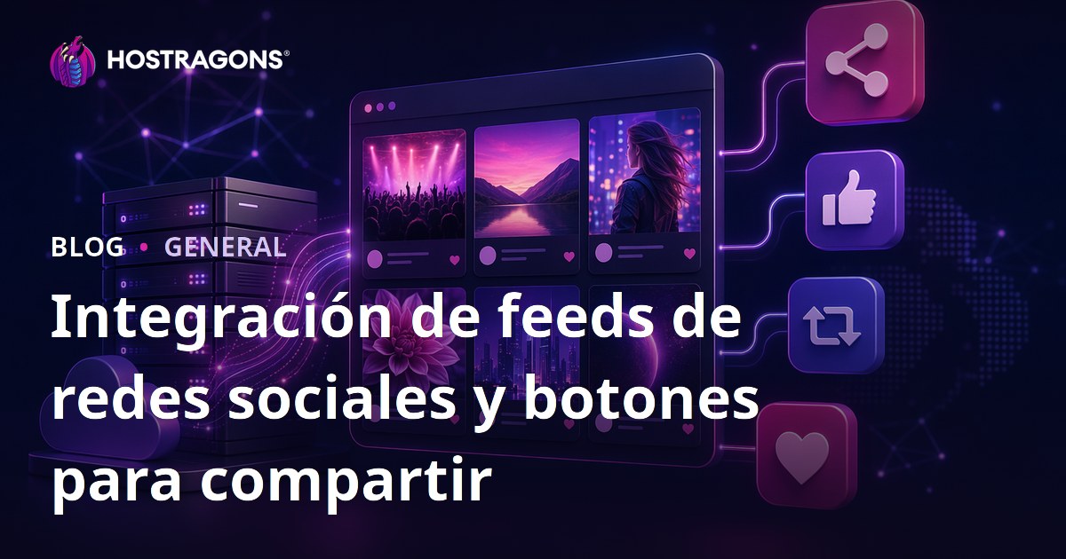 Integración de feeds de redes sociales y botones para compartir
