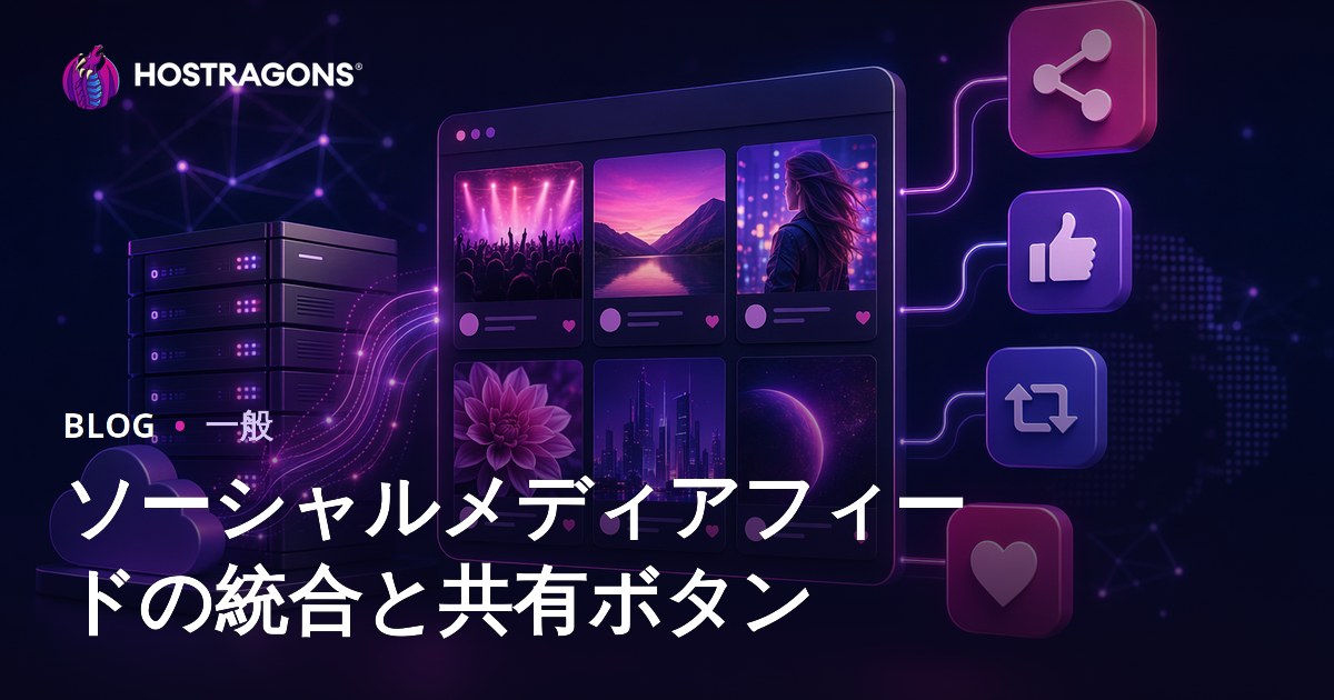 ソーシャルメディアフィードの統合と共有ボタン